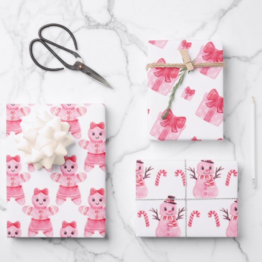 Pink Christmas Girl Gingerbrot Candy Cane Geschenk Geschenkpapier Set (Vorderseite)
