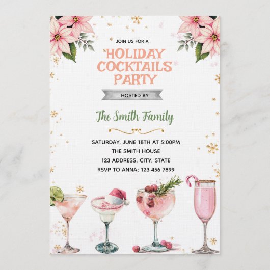 Pink Christmas Girls Night cocktails invitation Einladung (Vorderseite)