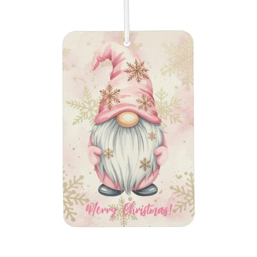Pink Christmas Gnome Gold Snowflakes Autolufterfrischer (Vorderseite)
