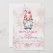Pink Christmas Gnome Gold Snowflakes Baby Shower Einladung (Vorderseite)