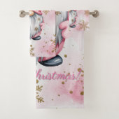 Pink Christmas Gnome Gold Snowflakes Badhandtuch Set (Insitu)
