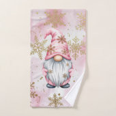 Pink Christmas Gnome Gold Snowflakes Badhandtuch Set (Handtuch)