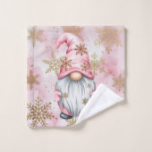 Pink Christmas Gnome Gold Snowflakes Badhandtuch Set (Waschlappen)