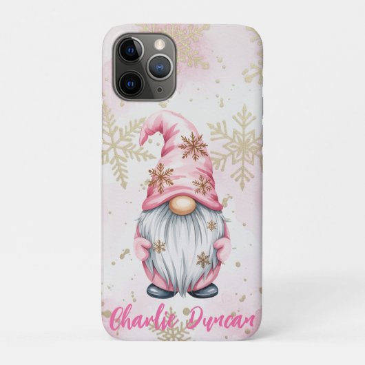 Pink Christmas Gnome Gold Snowflakes Case-Mate iPhone Hülle (Rückseite)