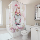 Pink Christmas Gnome Gold Snowflakes Duschvorhang (Beispiel)