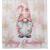 Pink Christmas Gnome Gold Snowflakes Duschvorhang (Vorderseite)