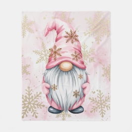 Pink Christmas Gnome Gold Snowflakes Fleecedecke