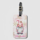Pink Christmas Gnome Gold Snowflakes Gepäckanhänger (Vorderseite Vertikal)