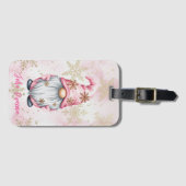 Pink Christmas Gnome Gold Snowflakes Gepäckanhänger (Vorderseite (Horizontal))