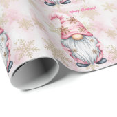 Pink Christmas Gnome Gold Snowflakes Geschenkpapier (Rolleneckpunkt)