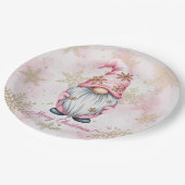 Pink Christmas Gnome Gold Snowflakes Pappteller (Schrägansicht)