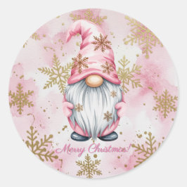 Pink Christmas Gnome Gold Snowflakes Runder Aufkleber