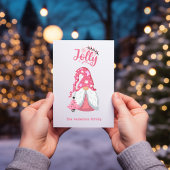 Pink Christmas Gnome Jolly Feiertagskarte