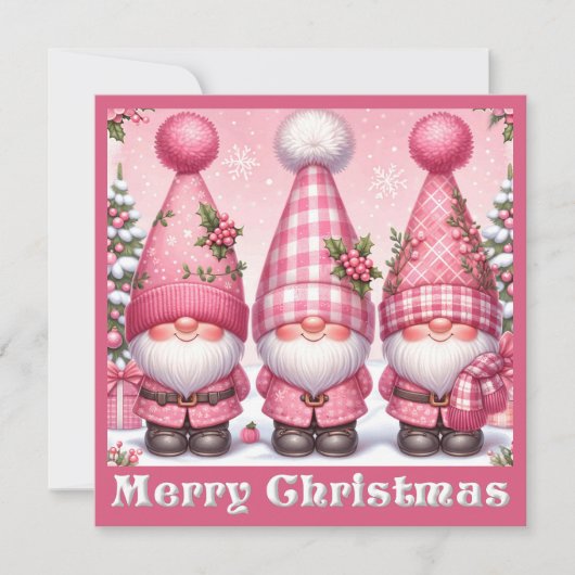Pink Christmas Gnomes Grußkarte Feiertagskarte (Vorderseite)