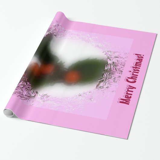 Pink Christmas Holly Geschenkpapier (Ungerollt)