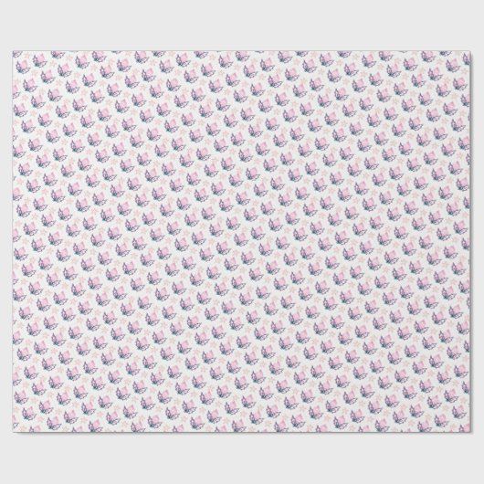 Pink Christmas Holly & Stars Coquette Wrapping Pap Geschenkpapier (Flach)