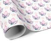 Pink Christmas Holly & Stars Coquette Wrapping Pap Geschenkpapier (Rolleneckpunkt)