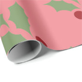 Pink Christmas Holly Wrapping Paper Geschenkpapier (Rolleneckpunkt)