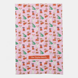 Pink Christmas Hunde Personalisiert Geschirrtuch