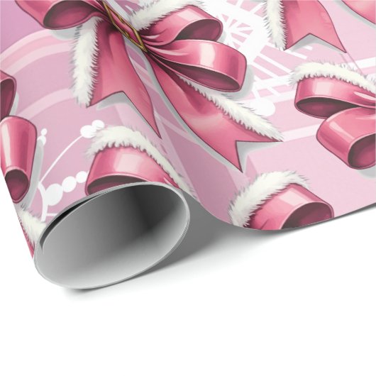 Pink Christmas Kariert Snowflakes Bow Muster Geschenkpapier (Rolleneckpunkt)