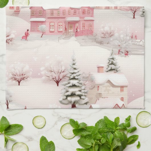 Pink Christmas kitchen towel. Geschirrtuch (Gefaltet)