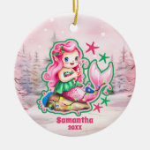 Pink Christmas Meerjungfrau Kinder Foto Ornament (Vorne)