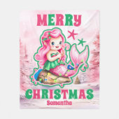 Pink Christmas Mermaid Personalisiert Kids Name Fleecedecke (Vorderseite)