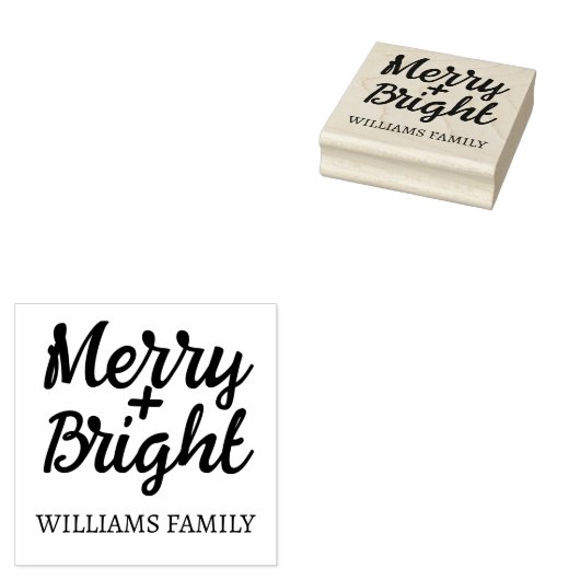 Pink Christmas Merry Bright Familiennamen Gummistempel (Stempel)