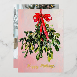 Pink Christmas Mistletoe Malerei Custom Foto Folien Feiertagskarte