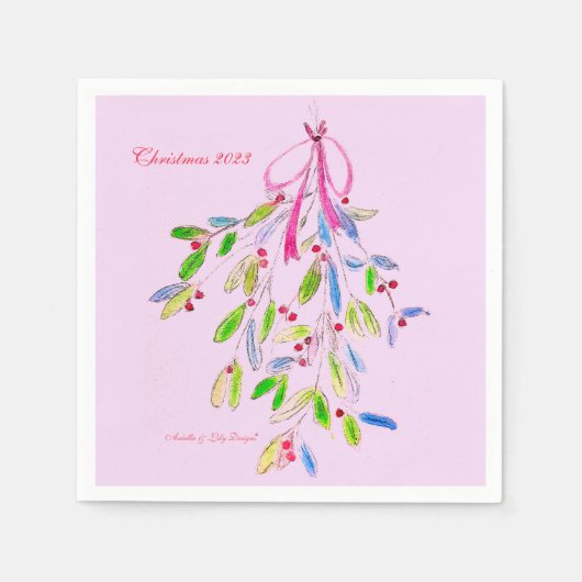 Pink Christmas Mistletoe Napkin Serviette (Vorderseite)
