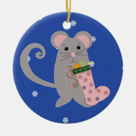 Pink Christmas Mouse Keramikornament