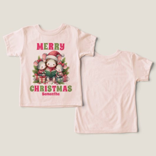 Pink Christmas Mouse Personalisierter Name (Design Vorderseite & Rückseite)