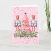 Pink Christmas Nutcracker and Tree Christmas Card Karte (Vorderseite)