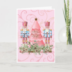 Pink Christmas Nutcracker and Tree Christmas Card Karte