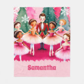Pink Christmas Nutcracker Ballerina Kinder Name Fleecedecke (Vorderseite)