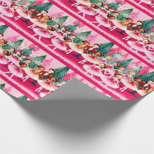 Pink Christmas Nutcracker Ballerina Kindergeburtst Geschenkpapier (Ecke)