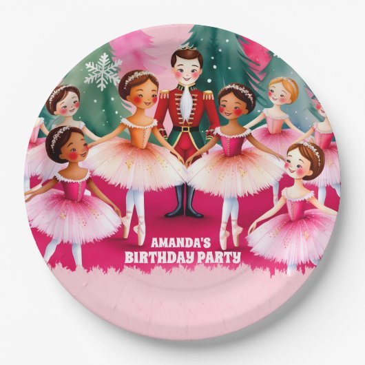 Pink Christmas Nutcracker Ballerina Kindergeburtst Pappteller (Vorderseite)