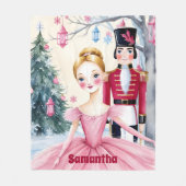 Pink Christmas Nutcracker Ballet & Ballerina Fleecedecke (Vorderseite)
