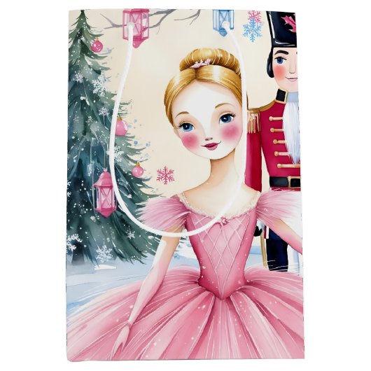 Pink Christmas Nutcracker Ballet & Ballerina Mittlere Geschenktüte (Vorderseite)