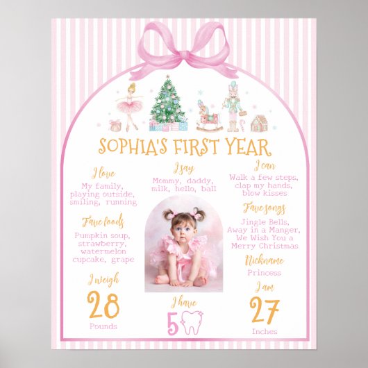 Pink Christmas Nutcracker Birthday Milestone Photo Poster (Vorne)