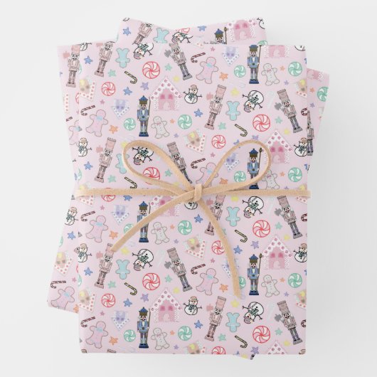 Pink Christmas Nutcracker, Gingerbrot & Snowmen W Geschenkpapier Set (Beispiel)