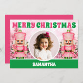 Pink Christmas Nutcracker Kids Foto Feiertagskarte (Vorne/Hinten)