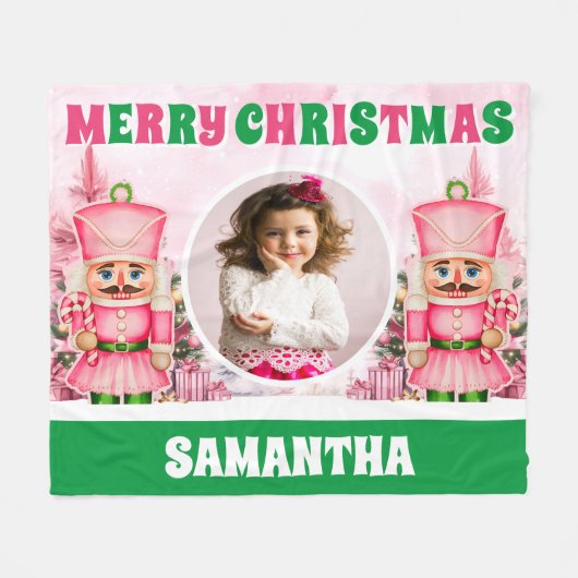Pink Christmas Nutcracker Kids Foto Fleecedecke (Vorderseite (Horizontal))