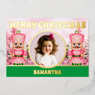 Pink Christmas Nutcracker Kids Foto Folien Feiertagskarte