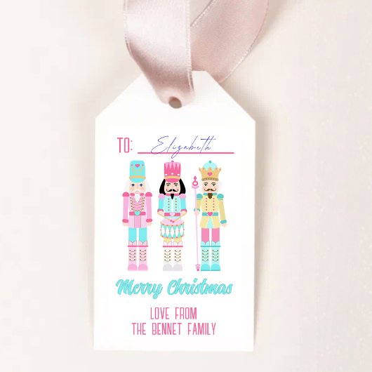 Pink Christmas Nutcracker Pastel Personalized Name Geschenkanhänger