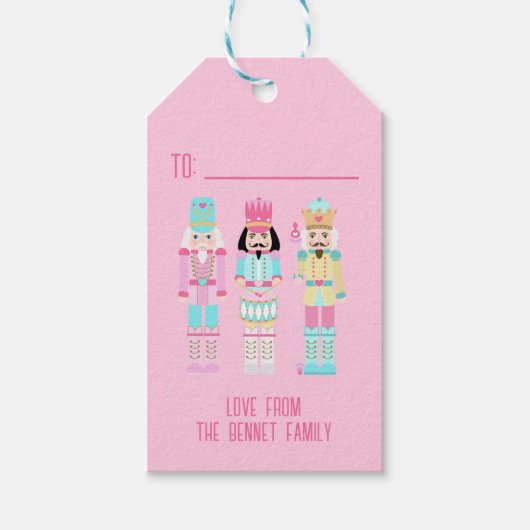 Pink Christmas Nutcracker Pastel Personalized Name Geschenkanhänger (Vorderseite)