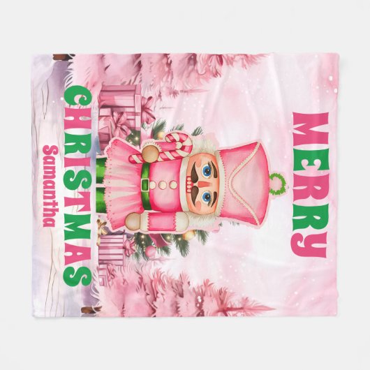 Pink Christmas Nutcracker Personalisiert Kids Name Fleecedecke (Vorderseite (Horizontal))