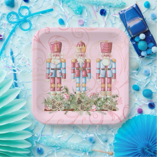 Pink Christmas Nutcracker Trio Paper Plate Pappteller (Party)