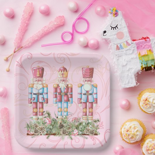 Pink Christmas Nutcracker Trio Paper Plate Pappteller (Party)