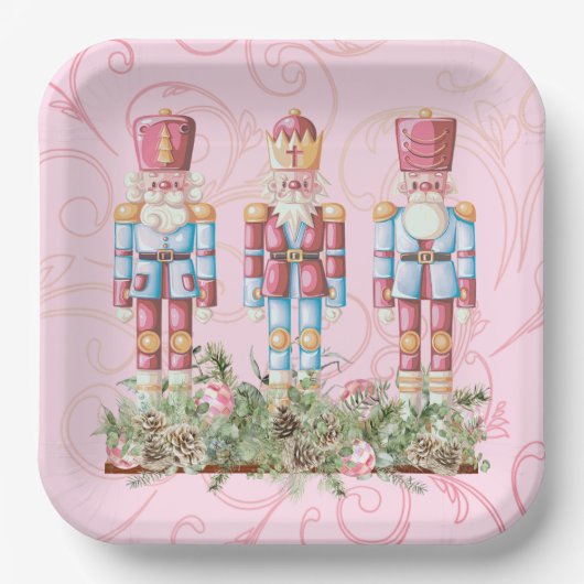 Pink Christmas Nutcracker Trio Paper Plate Pappteller (Vorderseite)